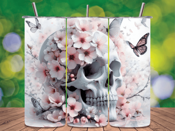 Cherry Blossom Skull Motif Tumbler Wrap: A Unique Design for Personalized Tumblers