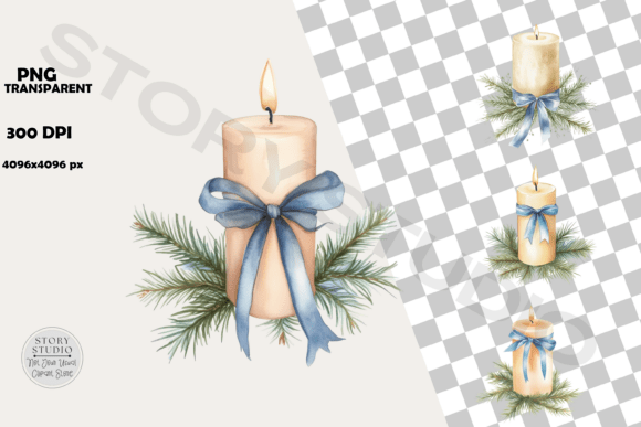 Christmas Candle Blue Bow Pine Clipart: A Versatile Holiday Design Resource