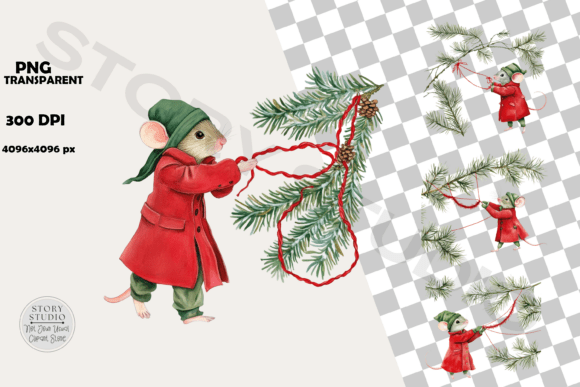 Festive Mouse Decorating Fir Branch