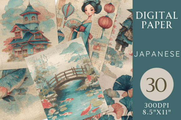 Japanese Junk Journal Digital Paper Pack