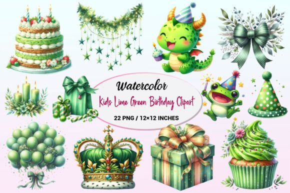 Kids Lime Green Birthday Clipart: A Versatile Digital Resource for Creative Projects