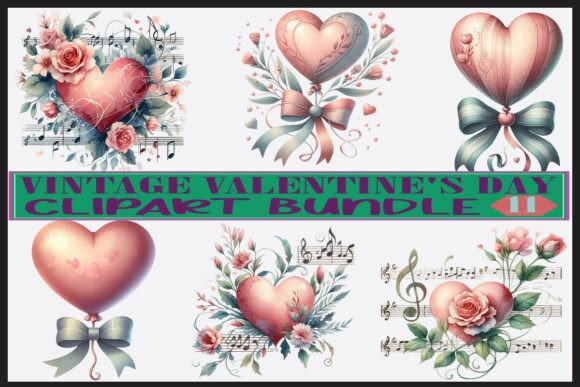 Retro Romantic Love Illustrations and Vintage Valentine’s Day Clipart Bundle
