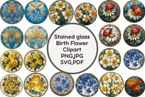 Stained Glass Flower PNG, JPG, SVG, PDF