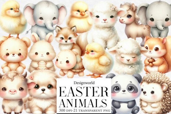 Watercolor Easter Animals Clipart