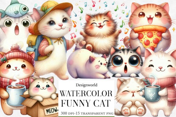 Watercolor Funny Cat Clipart: A Versatile Creative Tool