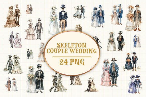 Watercolor Skeleton Bride Groom Bundle: A Versatile Digital Design for Creative Projects
