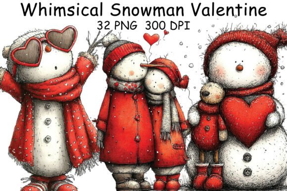 Whimsical Snowman Valentine Clipart: A Unique Addition to Your Creative Toolkit