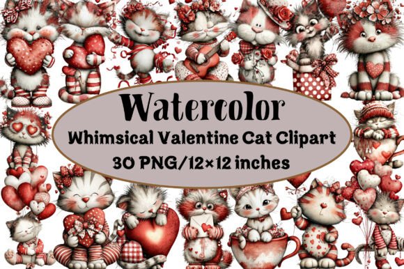 Whimsical Valentine Cat Clipart